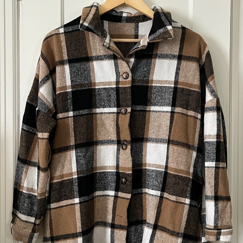 Shacket - Flannel Jacket, beige, size small, oversized